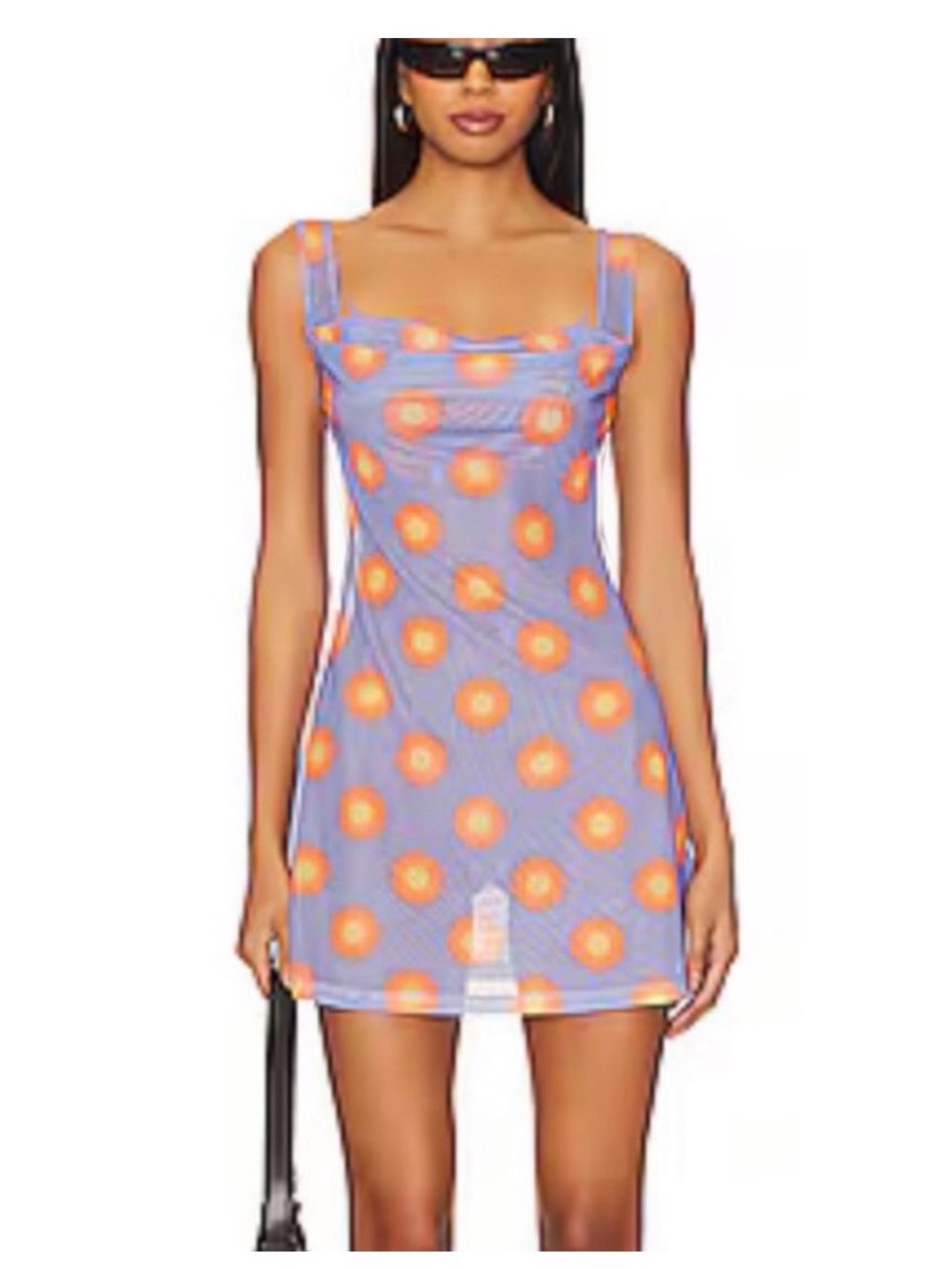 Miaou Ginger Lavender Mesh Slip Dress with Orange Floral Print